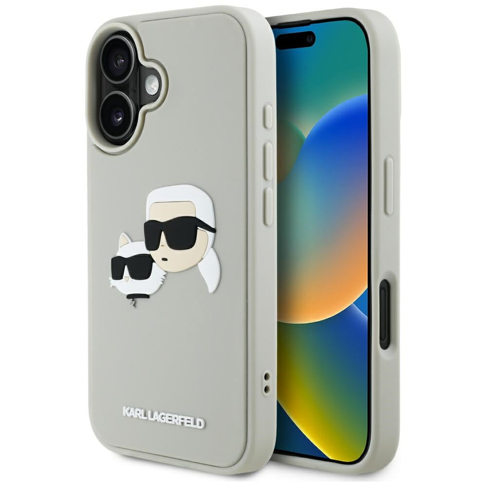 Husa de protectie Karl Lagerfeld 3D Design (KLHCP16SRBCKCHLE) compatibil cu iPhone 16, Bej Rubber Karl&Choupette
