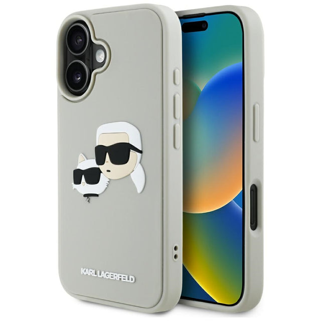 Husa de protectie Karl Lagerfeld 3D Design (KLHCP16SRBCKCHLE) compatibil cu iPhone 16, Bej Rubber Karl&Choupette