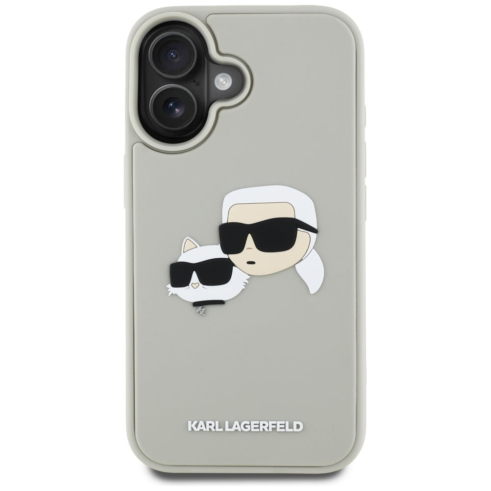 Husa de protectie Karl Lagerfeld 3D Design (KLHCP16SRBCKCHLE) compatibil cu iPhone 16, Bej Rubber Karl&Choupette
