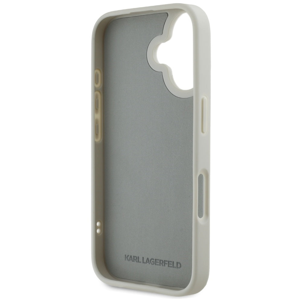 Husa de protectie Karl Lagerfeld 3D Design (KLHCP16SRBCKCHLE) compatibil cu iPhone 16, Bej Rubber Karl&Choupette