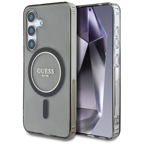 Husa de protectie Guess IML Glitter Circle MagSafe (GUHMS25SHFGEREK) compatibil cu Samsung Galaxy S25, Negru