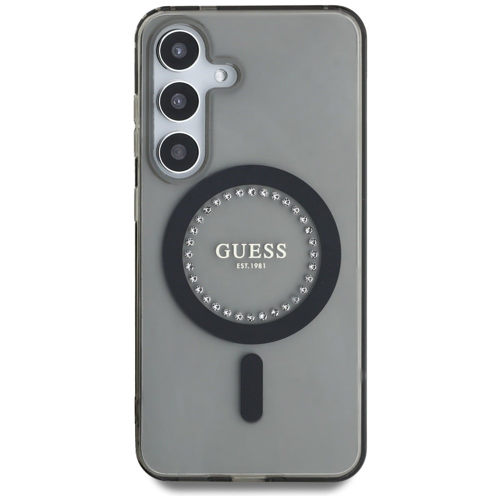 Husa de protectie Guess IML Rhinestones MagSafe (GUHMS25SPFTDTEK) compatibil cu Samsung Galaxy S25, Negru