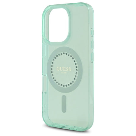 Husa de protectie Guess IML Rhinestones MagSafe (GUHMP16XPFTDTEN) compatibil cu iPhone 16 Pro Max, Verde