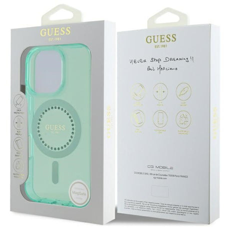 Husa de protectie Guess IML Rhinestones MagSafe (GUHMP16XPFTDTEN) compatibil cu iPhone 16 Pro Max, Verde