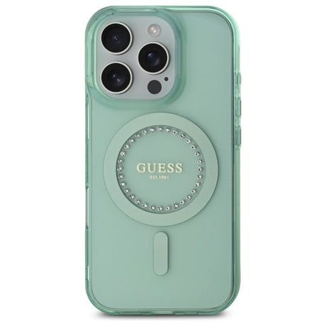 Husa de protectie Guess IML Rhinestones MagSafe (GUHMP16XPFTDTEN) compatibil cu iPhone 16 Pro Max, Verde