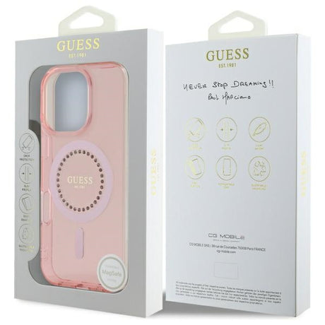 Husa de protectie Guess IML Rhinestones MagSafe (GUHMP16LPFTDTEP) compatibil cu iPhone 16 Pro, Roz