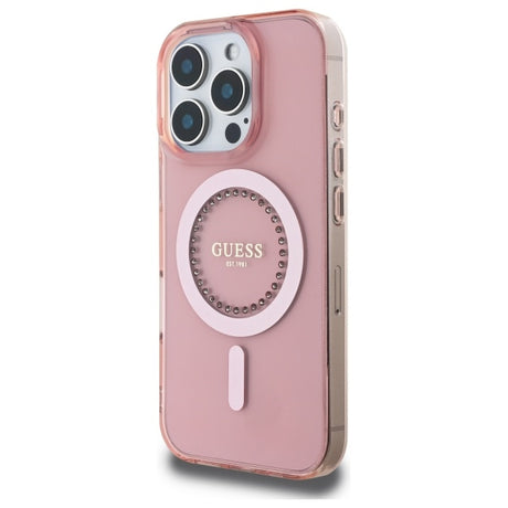 Husa de protectie Guess IML Rhinestones MagSafe (GUHMP16LPFTDTEP) compatibil cu iPhone 16 Pro, Roz