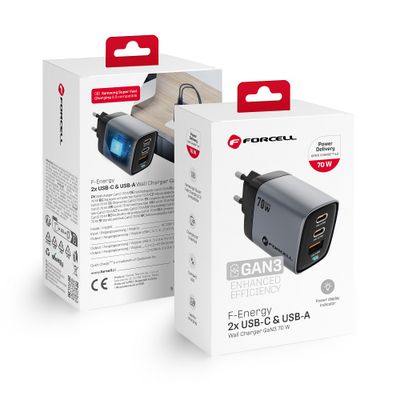 Incarcator retea Forcell F-Energy GaN III 70W, 2x USB-C PD, 1x USB-A, QC 4.0