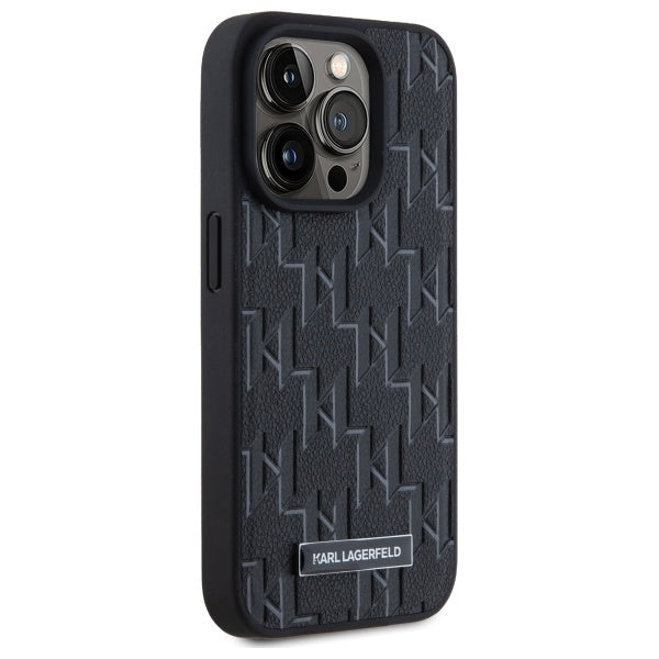 Husa de protectie Karl Lagerfeld Leather MagSafe (KLHMP15LPKHPORPK) compatibil cu iPhone 15 Pro, Monogram Metal Logo