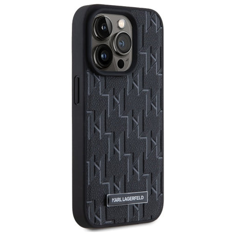 Husa de protectie Karl Lagerfeld Leather MagSafe (KLHMP15LPKHPORPK) compatibil cu iPhone 15 Pro, Monogram Metal Logo