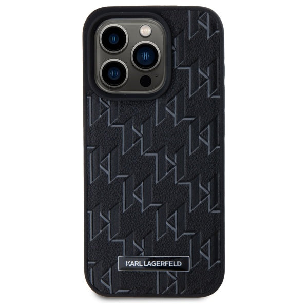 Husa de protectie Karl Lagerfeld Leather MagSafe (KLHMP15LPKHPORPK) compatibil cu iPhone 15 Pro, Monogram Metal Logo