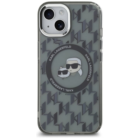 Husa de protectie Karl Lagerfeld IML MagSafe (KLHMP15MHMCKMHK) compatibil cu iPhone 15 Plus, Negru Monogram Karl&Choupette Head