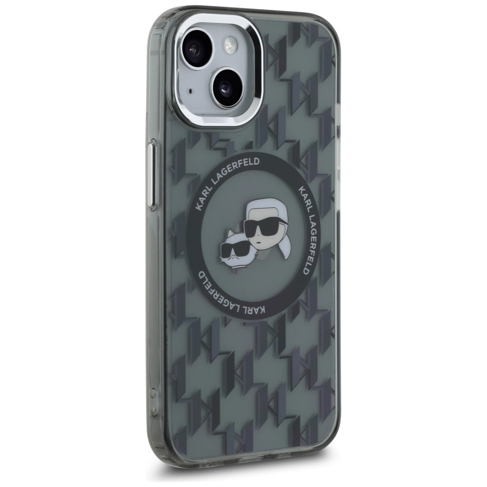 Husa de protectie Karl Lagerfeld IML MagSafe (KLHMP15MHMCKMHK) compatibil cu iPhone 15 Plus, Negru Monogram Karl&Choupette Head