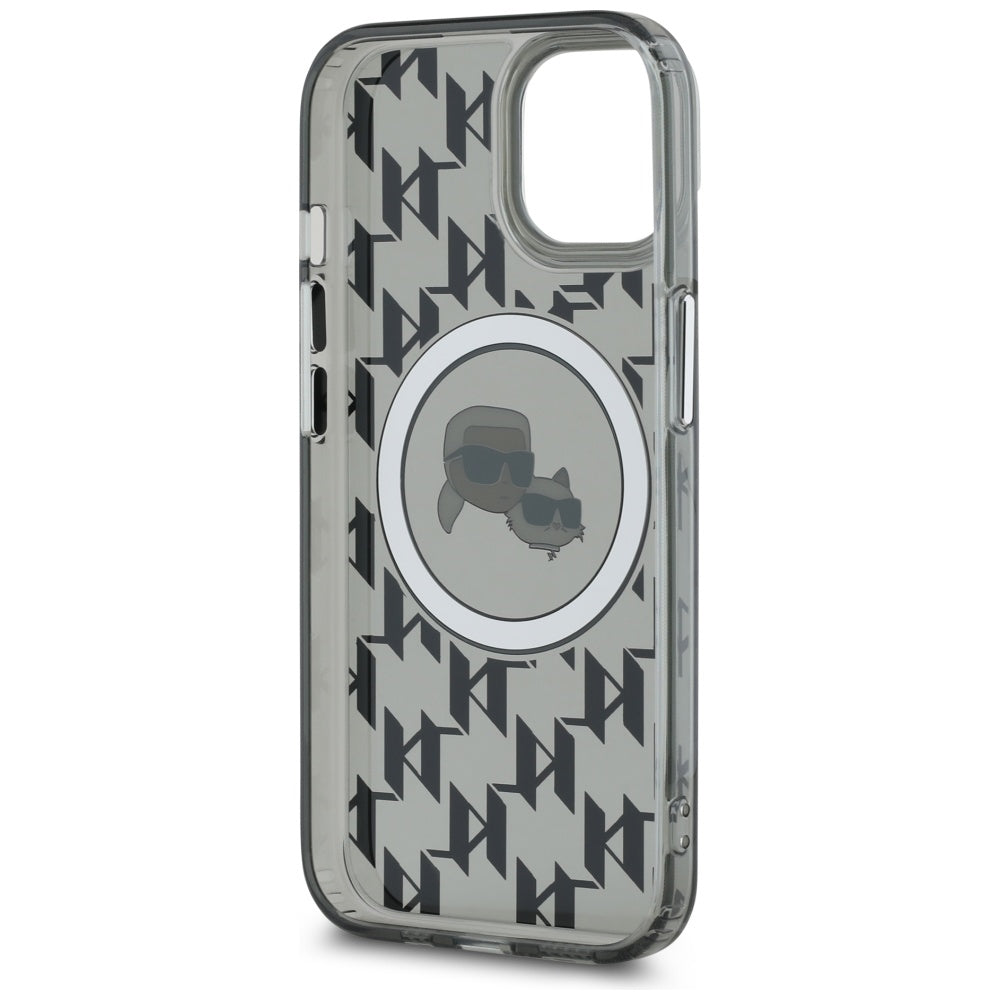 Husa de protectie Karl Lagerfeld IML MagSafe (KLHMP15MHMCKMHK) compatibil cu iPhone 15 Plus, Negru Monogram Karl&Choupette Head