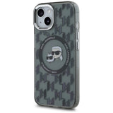 Husa de protectie Karl Lagerfeld IML MagSafe (KLHMP15MHMCKMHK) compatibil cu iPhone 15 Plus, Negru Monogram Karl&Choupette Head