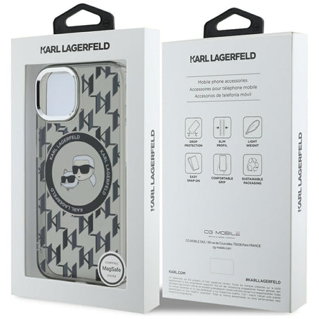 Husa de protectie Karl Lagerfeld IML MagSafe (KLHMP15SHMCKMHK) compatibil cu iPhone 15, Monogram Karl&Choupette Head