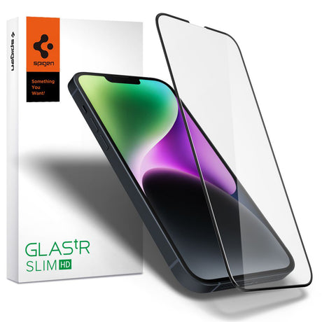 Folie de protectie Spigen Glas.tR Slim (AGL03392) compatibil cu iPhone 13 / iPhone 13 Pro / iPhone 14 / iPhone 16e / iPhone 17e, Negru