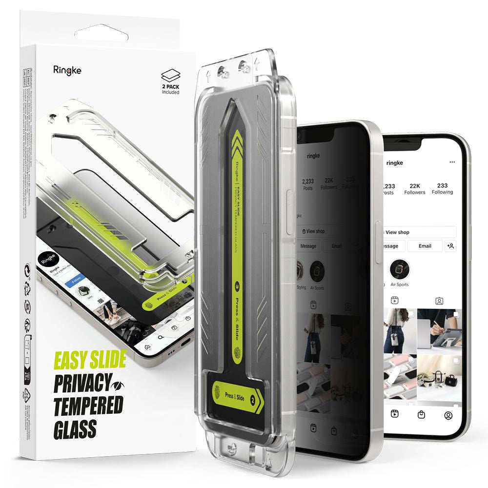 Folie de protectie Ringke Easy Slide Privacy Tempered Glass (set de 2) compatibil cu iPhone 16e / iPhone 17e, Negru