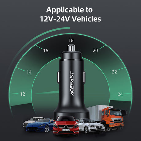 Incarcator Acefast Car (B2), 2x Type-C, Dual PD Fast Charging, 72W, Built-in Voltage Regulator Chip, Negru