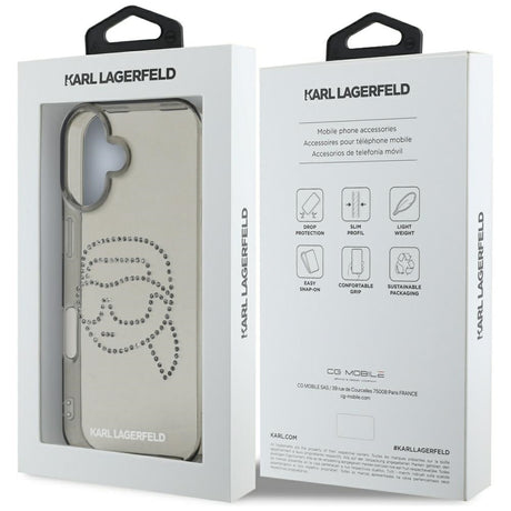 Husa de protectie Karl Lagerfeld IML Rhinestones (KLHCP16SHKHDCELK) compatibil cu iPhone 16, Karl Head
