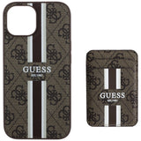 Husa de protectie Guess Cardslot 4G Stripes MagSafe (GUBPHCP15SP4RPSW) compatibil cu iPhone 15, Maro