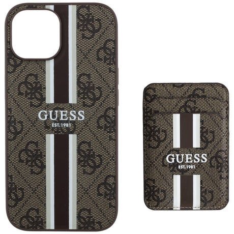 Husa de protectie Guess Cardslot 4G Stripes MagSafe (GUBPHCP15SP4RPSW) compatibil cu iPhone 15, Maro
