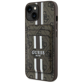 Husa de protectie Guess Cardslot 4G Stripes MagSafe (GUBPHCP15SP4RPSW) compatibil cu iPhone 15, Maro