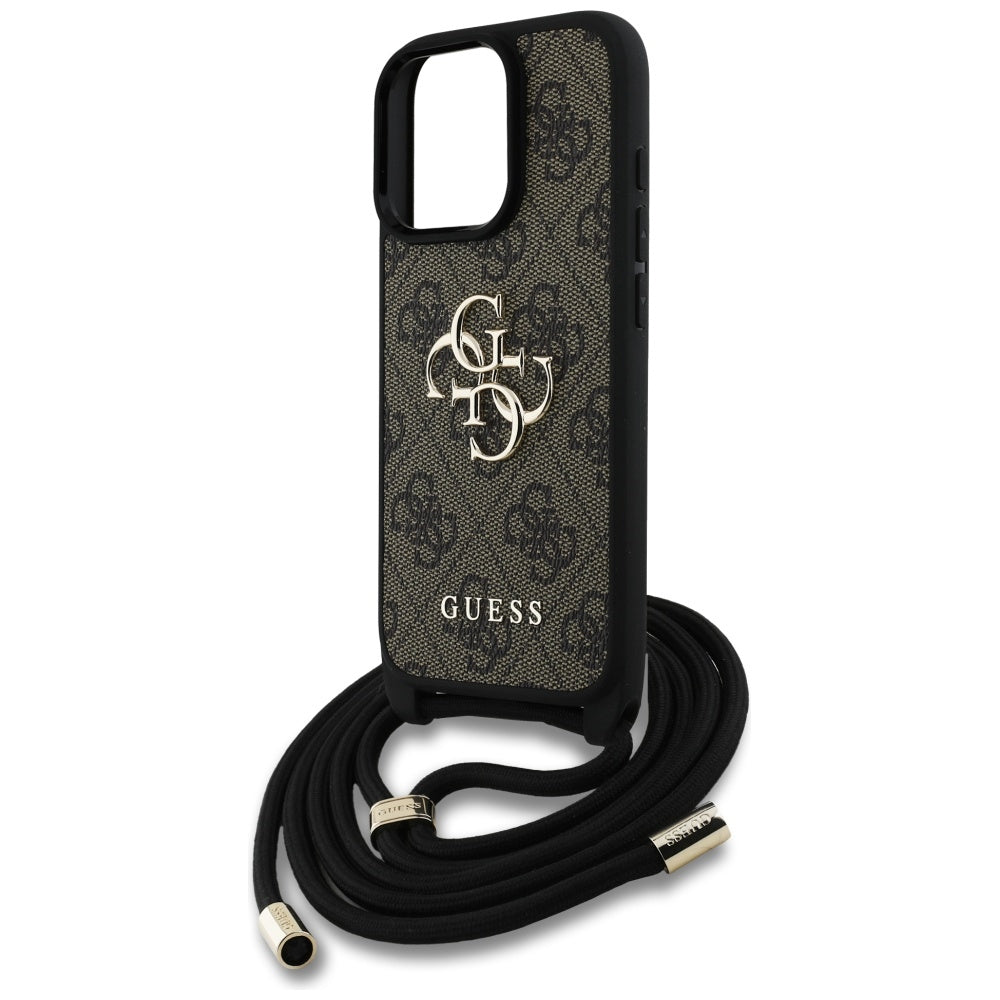 Husa de protectie Guess Hardcase 4G Big Logo with Cord Strap (GUHCP16LP4GMGCRW) compatibil cu iPhone 16 Pro, Maro