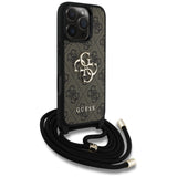 Husa de protectie Guess Hardcase 4G Big Logo with Cord Strap (GUHCP16LP4GMGCRW) compatibil cu iPhone 16 Pro, Maro