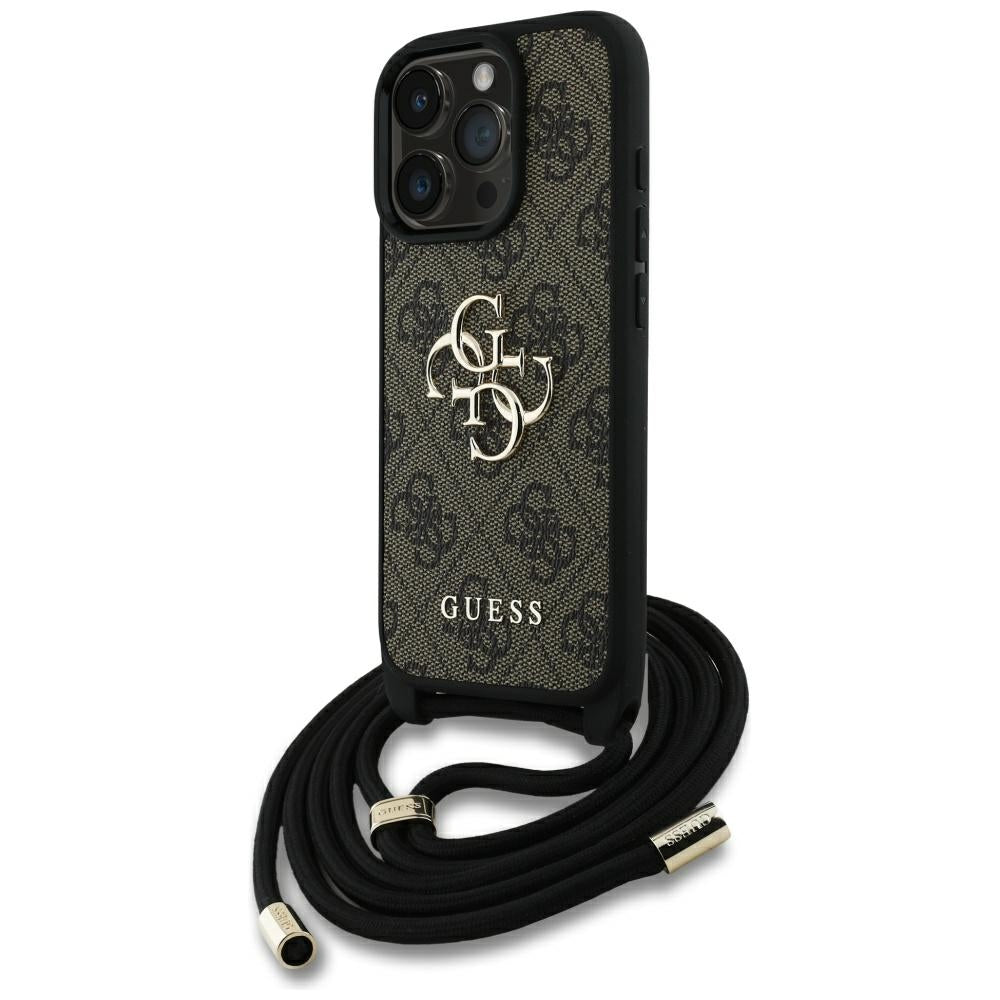 Husa de protectie Guess Hardcase 4G Big Logo with Cord Strap (GUHCP16LP4GMGCRW) compatibil cu iPhone 16 Pro, Maro