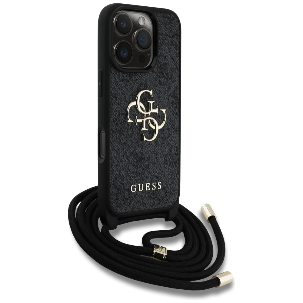 Husa de protectie Guess Hardcase 4G Big Logo with Cord Strap (GUHCP16LP4GMGCRK) compatibil cu iPhone 16 Pro, Negru