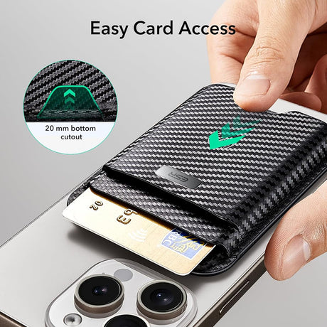 Suport ESR Premium Wallet Classic Geo MagSafe (2K64403), Smart 4 Cards Storage, Made from Artificial Leather, Negru Carbon Fiber
