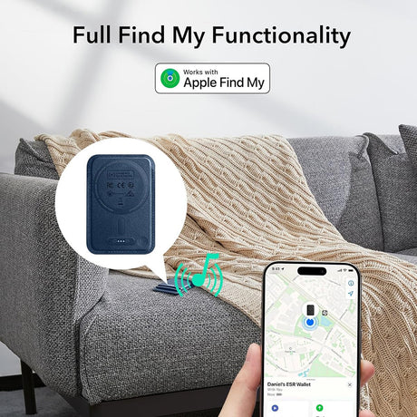 Suport ESR Premium Wallet Classic Geo MagSafe (2K64404), Smart 4 Cards Storage, Made from Artificial Leather, Albastru Inchis