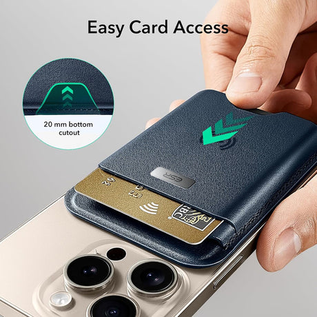 Suport ESR Premium Wallet Classic Geo MagSafe (2K64404), Smart 4 Cards Storage, Made from Artificial Leather, Albastru Inchis