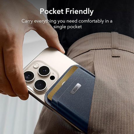 Suport ESR Premium Wallet Classic Geo MagSafe (2K64404), Smart 4 Cards Storage, Made from Artificial Leather, Albastru Inchis