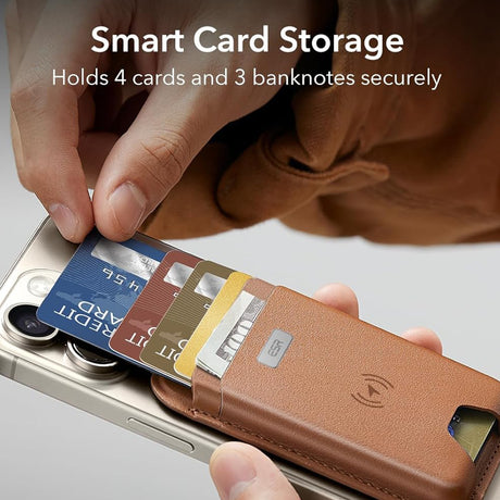Suport ESR Premium Wallet Classic Geo MagSafe (2K64402), Smart 4 Cards Storage, Made from Artificial Leather, Caramel Brown