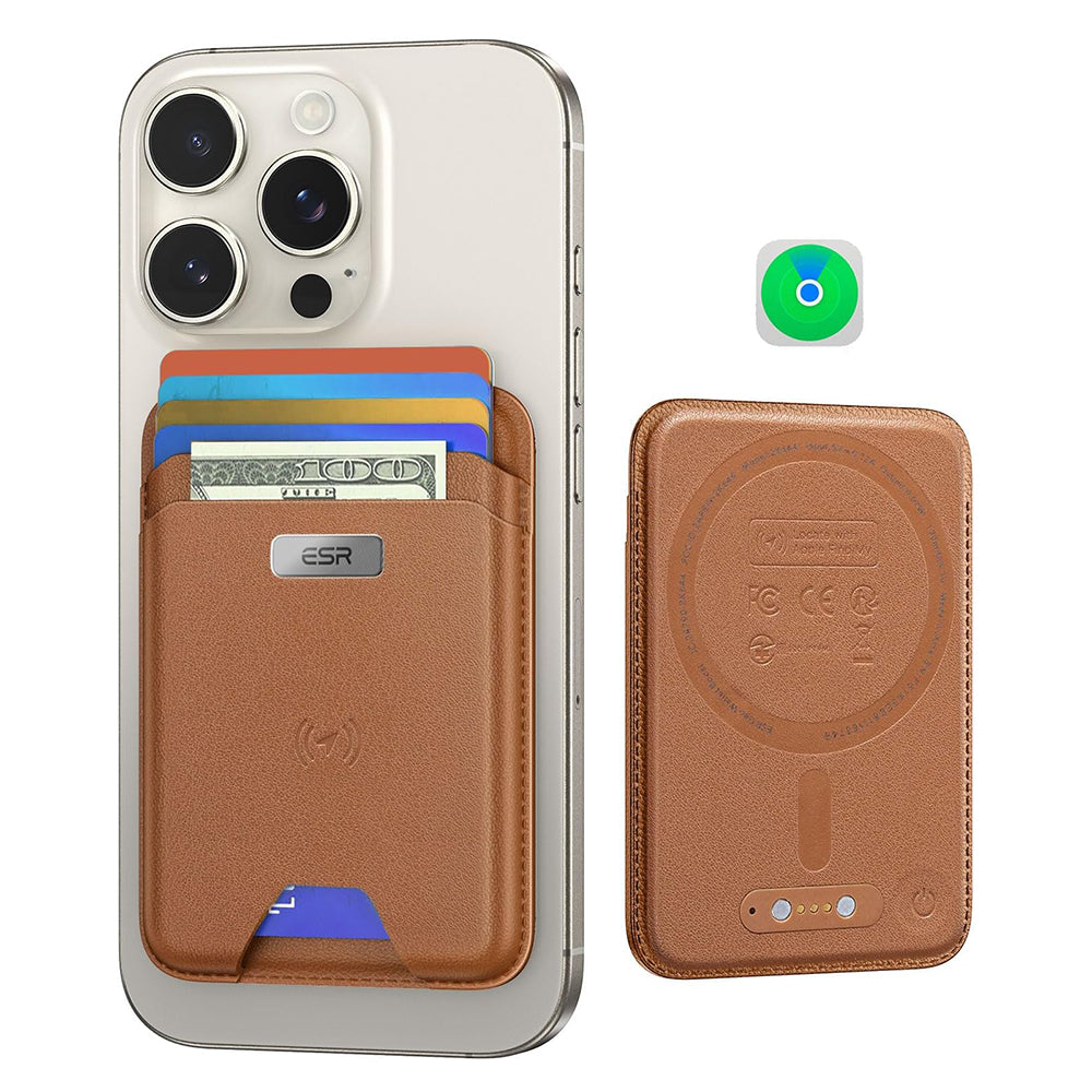 Suport ESR Premium Wallet Classic Geo MagSafe (2K64402), Smart 4 Cards Storage, Made from Artificial Leather, Caramel Brown