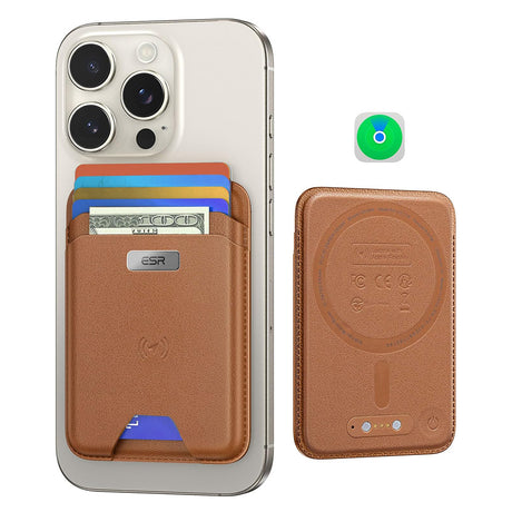 Suport ESR Premium Wallet Classic Geo MagSafe (2K64402), Smart 4 Cards Storage, Made from Artificial Leather, Caramel Brown