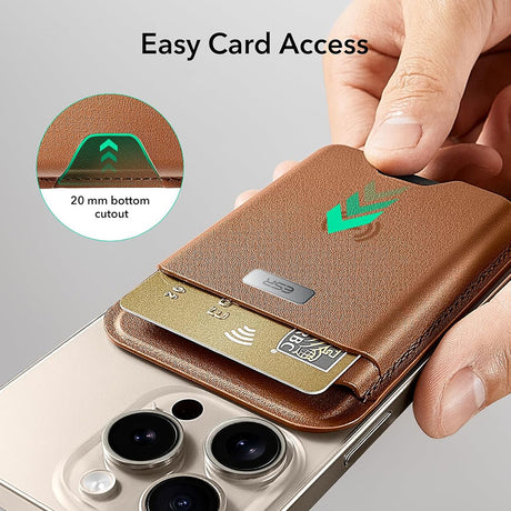Suport ESR Premium Wallet Classic Geo MagSafe (2K64402), Smart 4 Cards Storage, Made from Artificial Leather, Caramel Brown