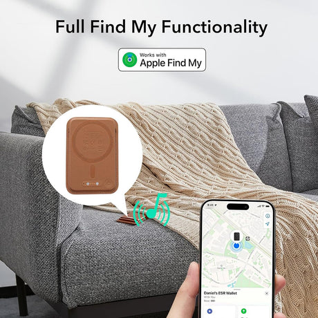 Suport ESR Premium Wallet Classic Geo MagSafe (2K64402), Smart 4 Cards Storage, Made from Artificial Leather, Caramel Brown