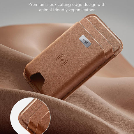 Suport ESR Premium Wallet Classic Geo MagSafe (2K64402), Smart 4 Cards Storage, Made from Artificial Leather, Caramel Brown