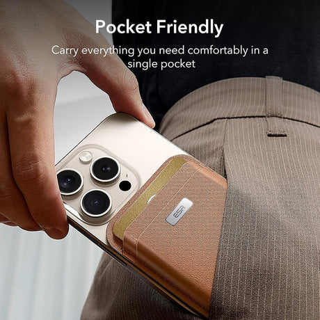 Suport ESR Premium Wallet Classic Geo MagSafe (2K64402), Smart 4 Cards Storage, Made from Artificial Leather, Caramel Brown