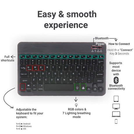 Tastatura/Mouse Techsuit Wireless Keyboard AirKeys (WK1), for Android, Windows, iOS, Bluetooth, 3 Brightness Levels, 7 colors, Type-C, Negru
