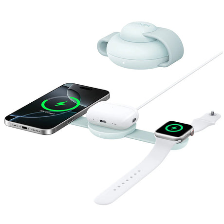 Incarcator Anker Wireless MagGo 3-in-1 (B25M8H61), for iPhone 15/16, AirPods, Apple Watch, MagSafe Qi2, Foldable, 15W, Verde