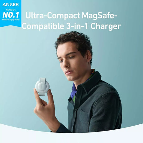 Incarcator Anker Wireless MagGo 3-in-1 (B25M8H61), for iPhone 15/16, AirPods, Apple Watch, MagSafe Qi2, Foldable, 15W, Verde
