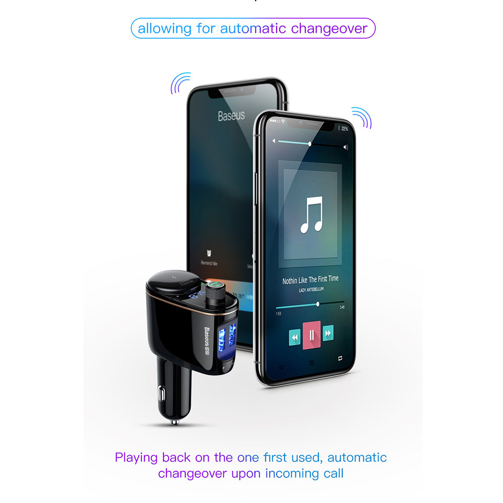 Incarcator Baseus Car MP3 Player S-06 (CCHC000001), Bluetooth FM Transmitter, USB, Cigarette Lighter Socket, Display, 12-24V, Negru