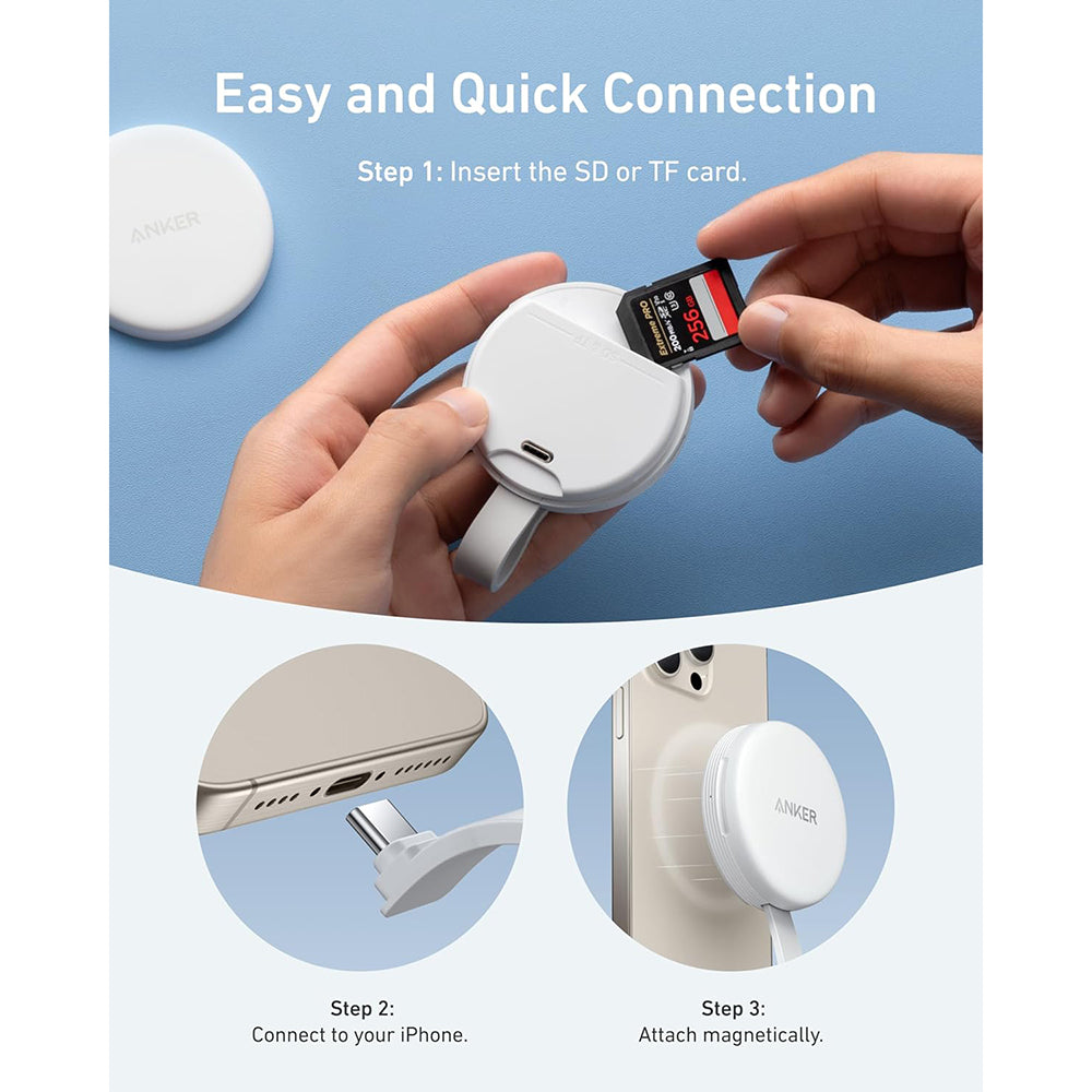 Adaptor Anker Cititor Carduri MagGo (A83D1G21), USB-C, 312 MB/s, Alb