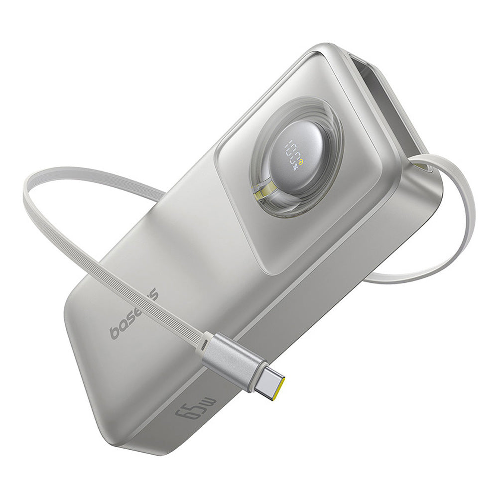 Baterie externa Baseus Free2Pull (P10073700843-00), with Retractable USB-C Cable, Type-C, Display, 20000mAh, 65W, 0.7m, Gri