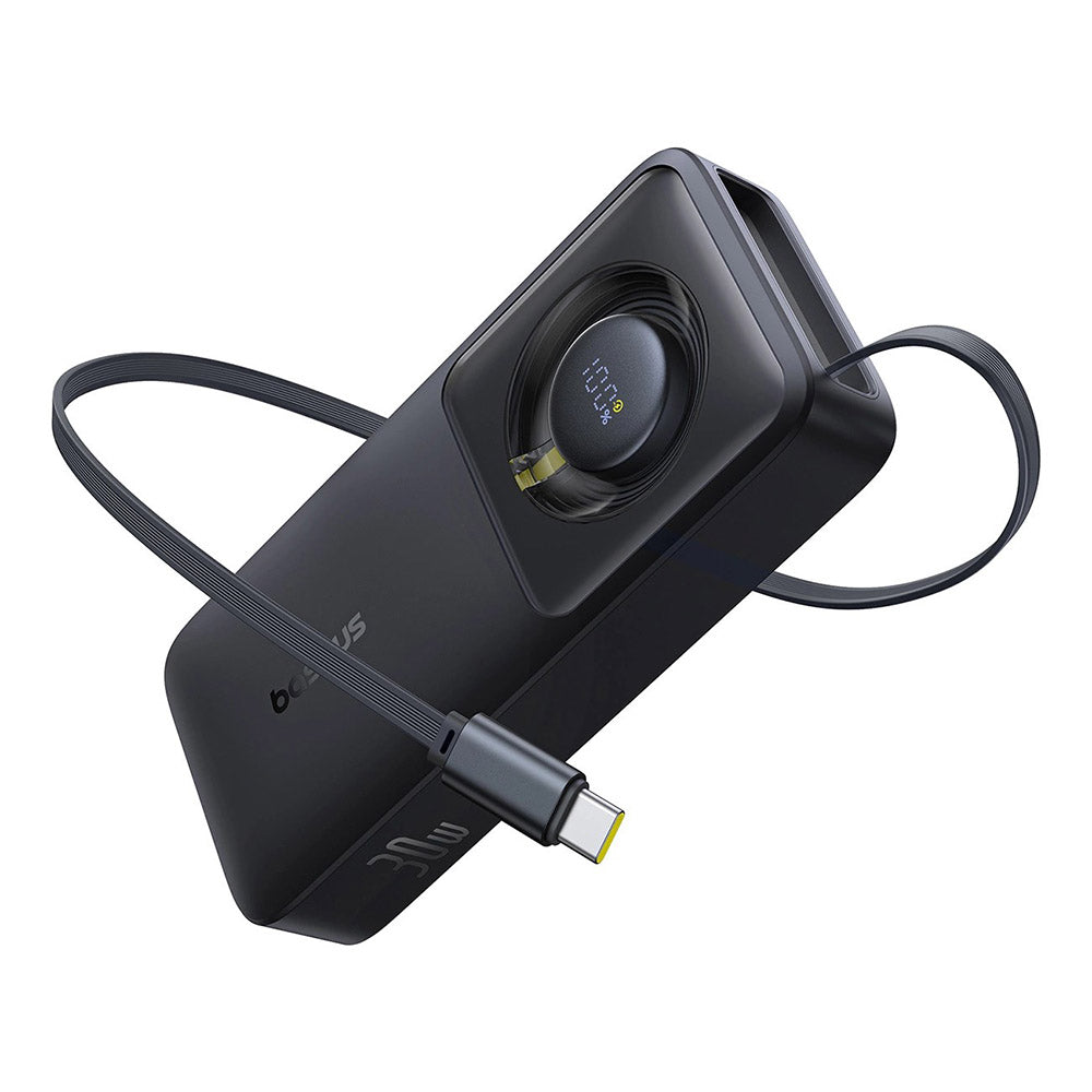 Baterie externa Baseus Free2Pull (P10073701123-00), with Retractable USB-C Cable, Type-C, Display, 10000mAh, 30W, 0.7m, Negru