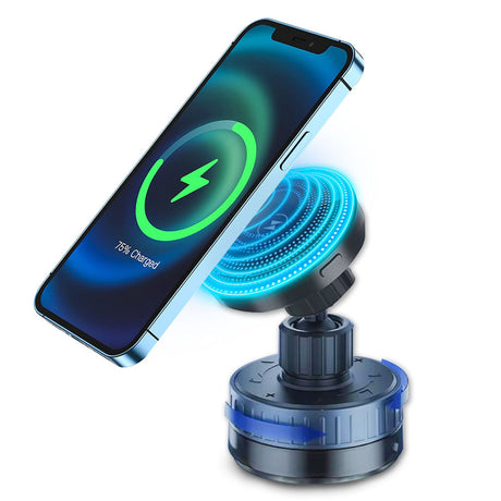 Suport Techsuit Premium with Wireless Charging (HOLD253), MagSafe N52 Magnets, Powerful Suction Cup, Dashboard, Negru